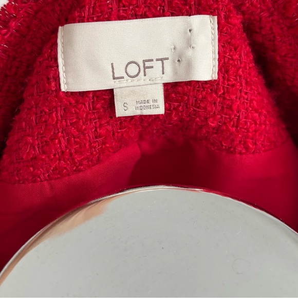 LOFT Red Tweed Structured Collarless Blazer - Picture 6 of 6